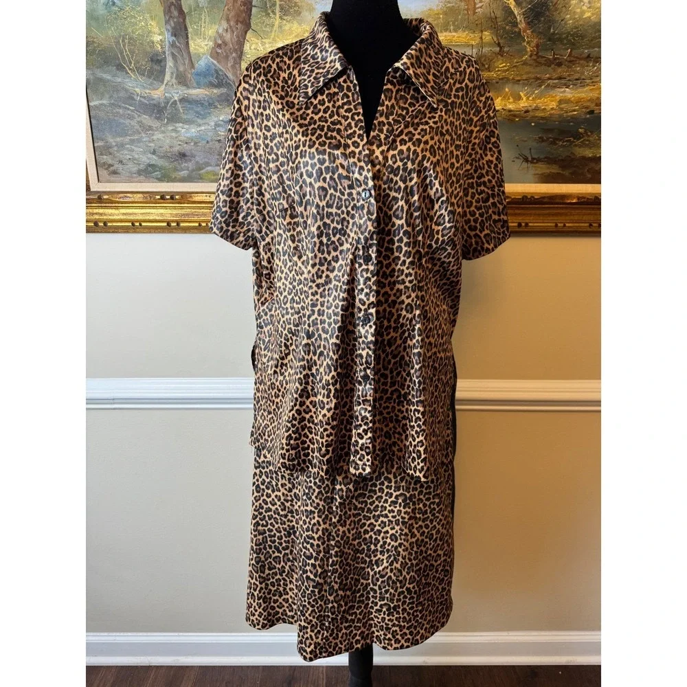 G.D.S. Goddess Leopard Print Shirt & Particulars Denim Back Skirt Set 2X 20